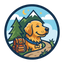 Illustration of a dog with a backpack in a mountainous landscape